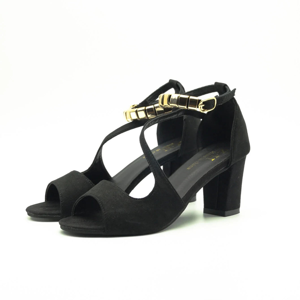 Camille black block heel sandals with ankle strap, product shot