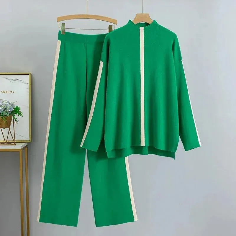 Women's colorblock jersey tracksuit set with wide-leg pants in green