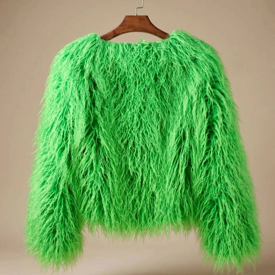 Women's voluminous faux fur coat in Green