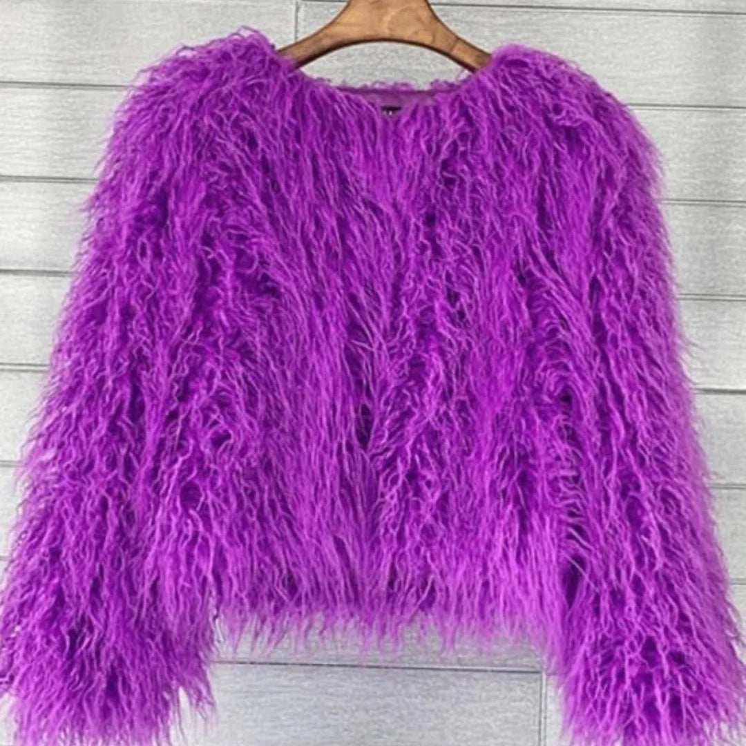 Women's voluminous faux fur coat in Purple