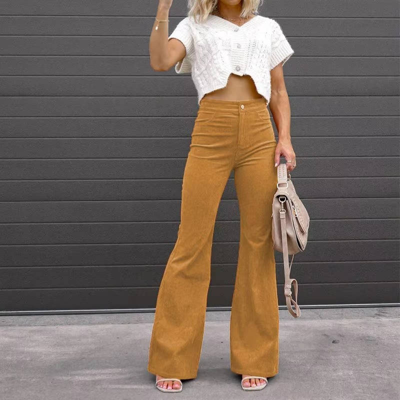 Georgia corduroy flare pants in golden, front view