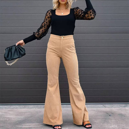 Georgia corduroy flare pants in khaki, front view