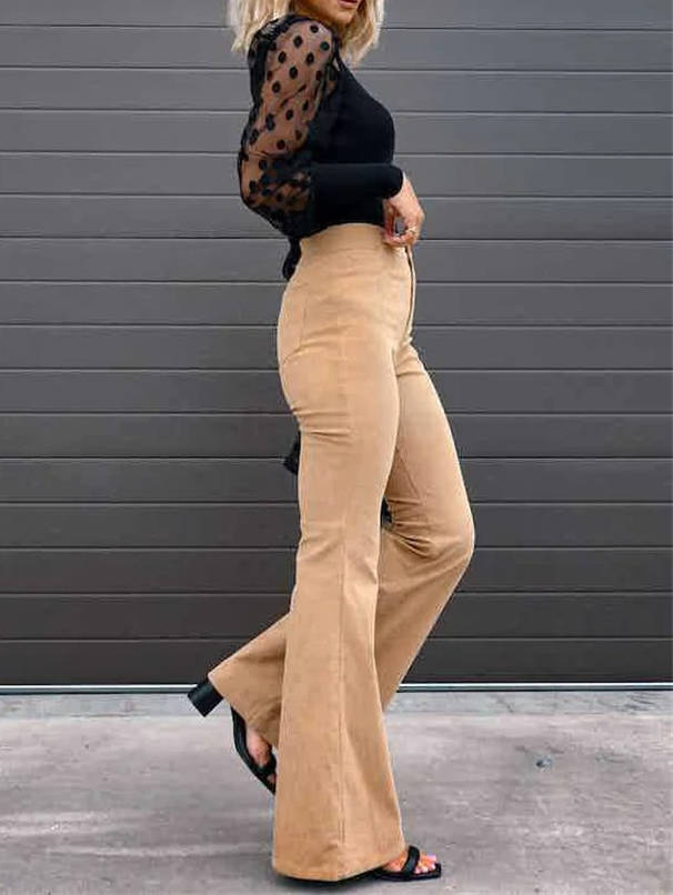 Georgia corduroy flare pants in khaki, side view