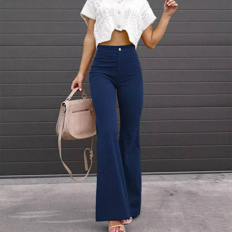 Georgia corduroy flare pants in navy blue, front view
