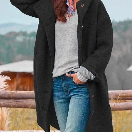 Women's hooded teddy coat in Black