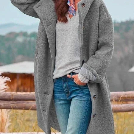 Women's hooded teddy coat in Grey