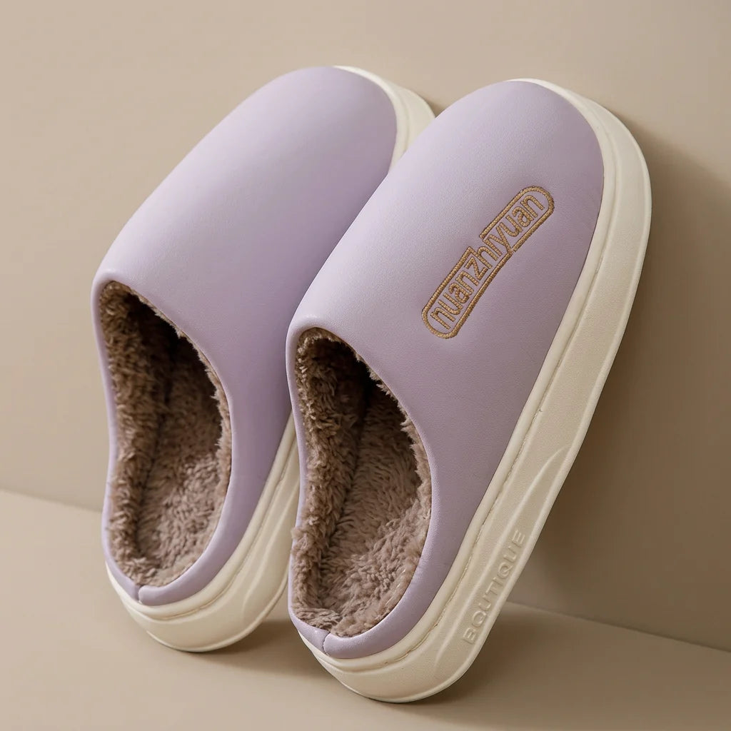 Women's plush-lined platform clog slippers in Purple