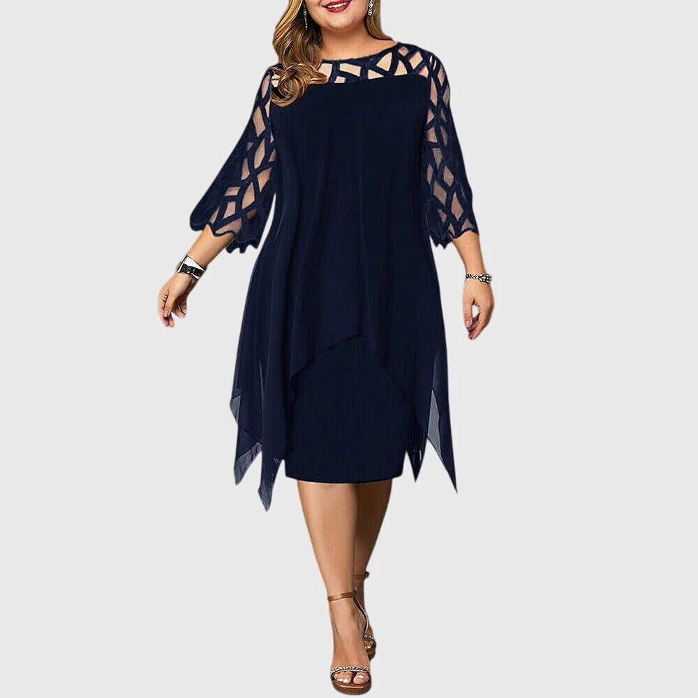 Juliana midi dress in deep blue, front view on model