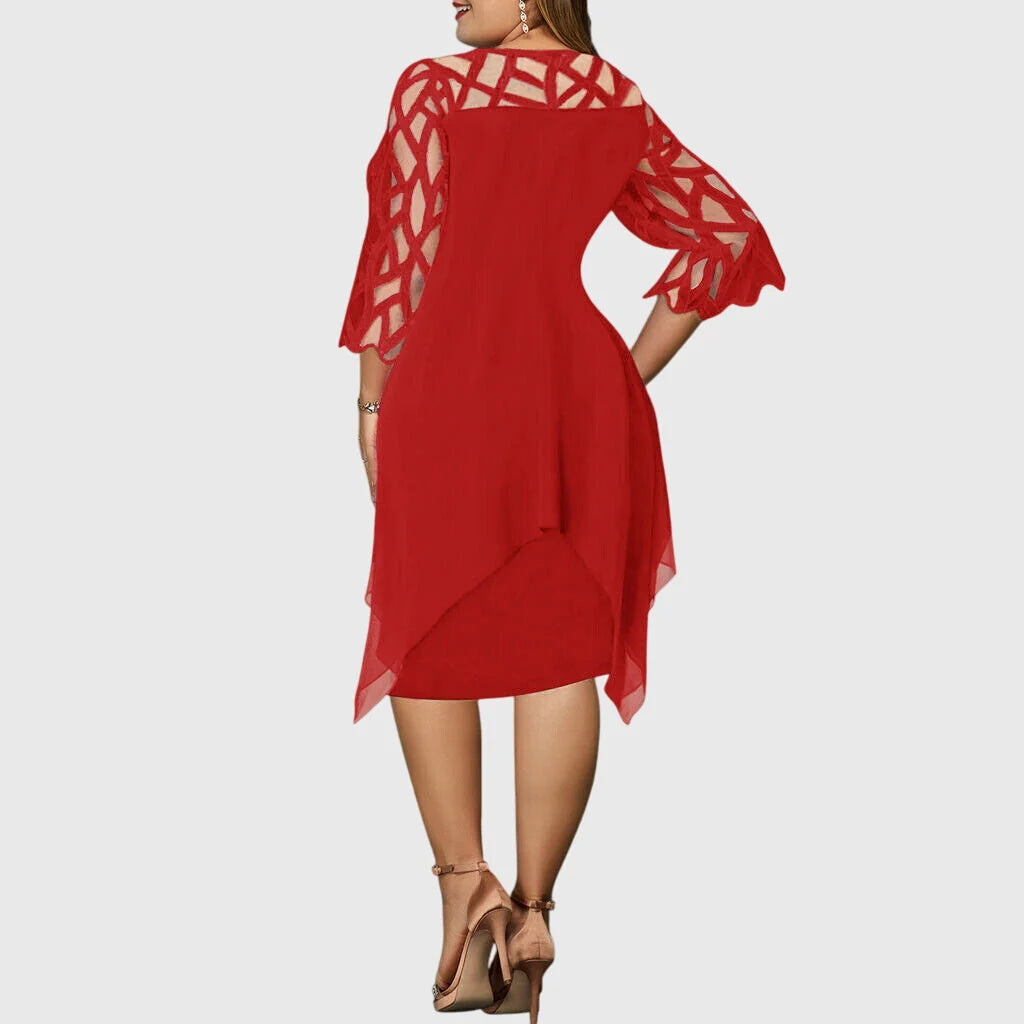 Juliana midi dress in red, side view on model