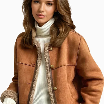 Women's oversized shearling-effect jacket with sherpa lining, additional photo