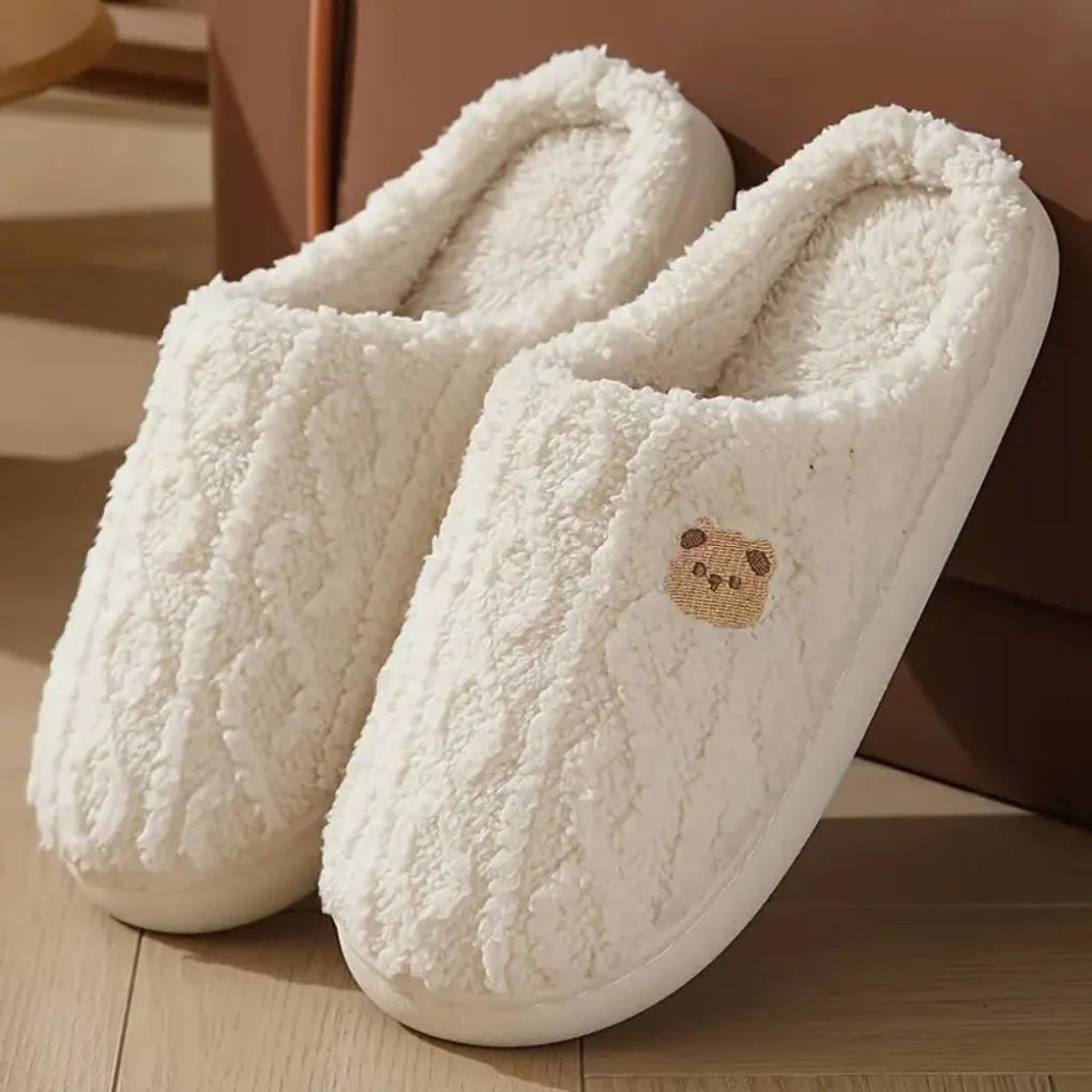 Maria women's plush slippers in white, pair shown from the front