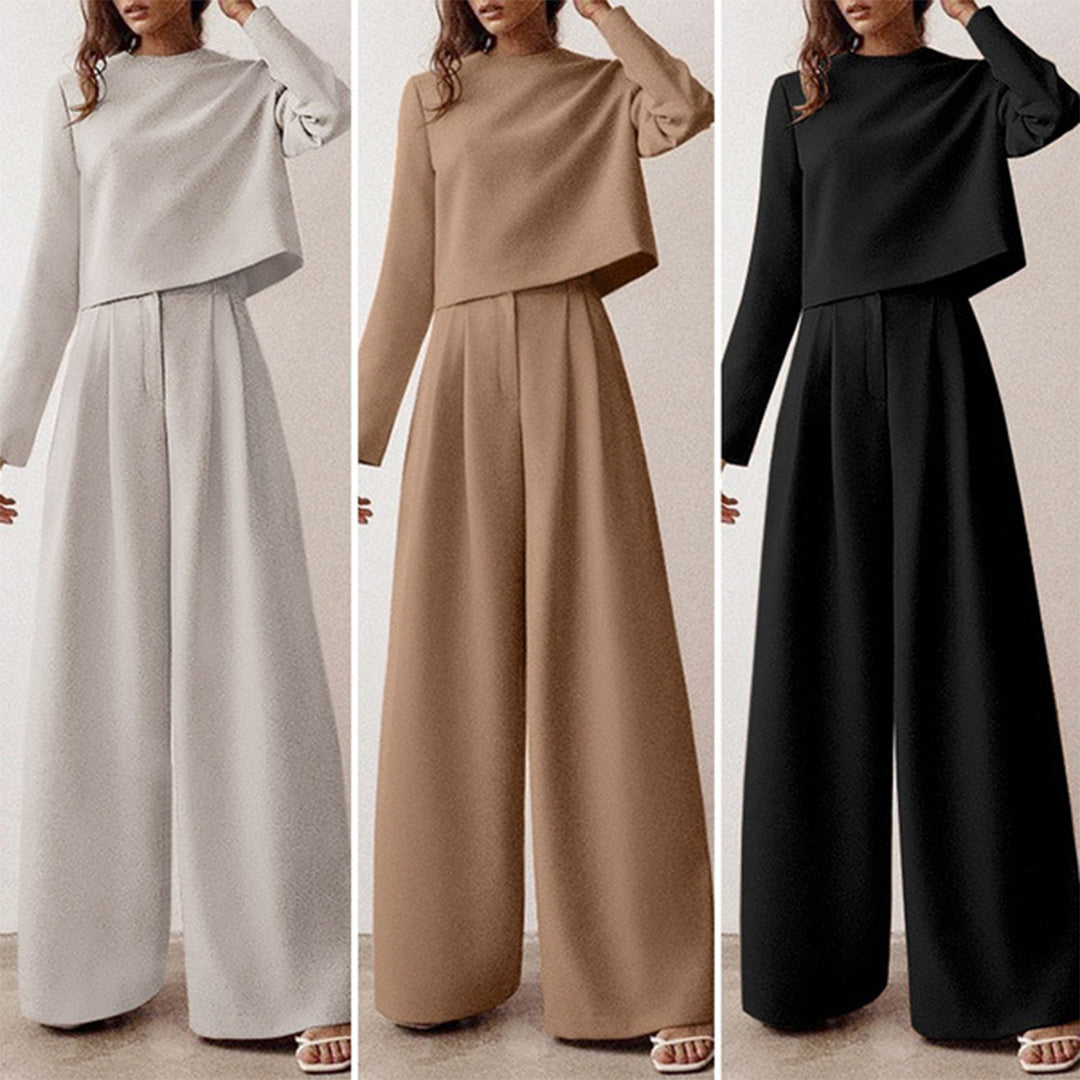 Women's palazzo trouser set in black, khaki and white