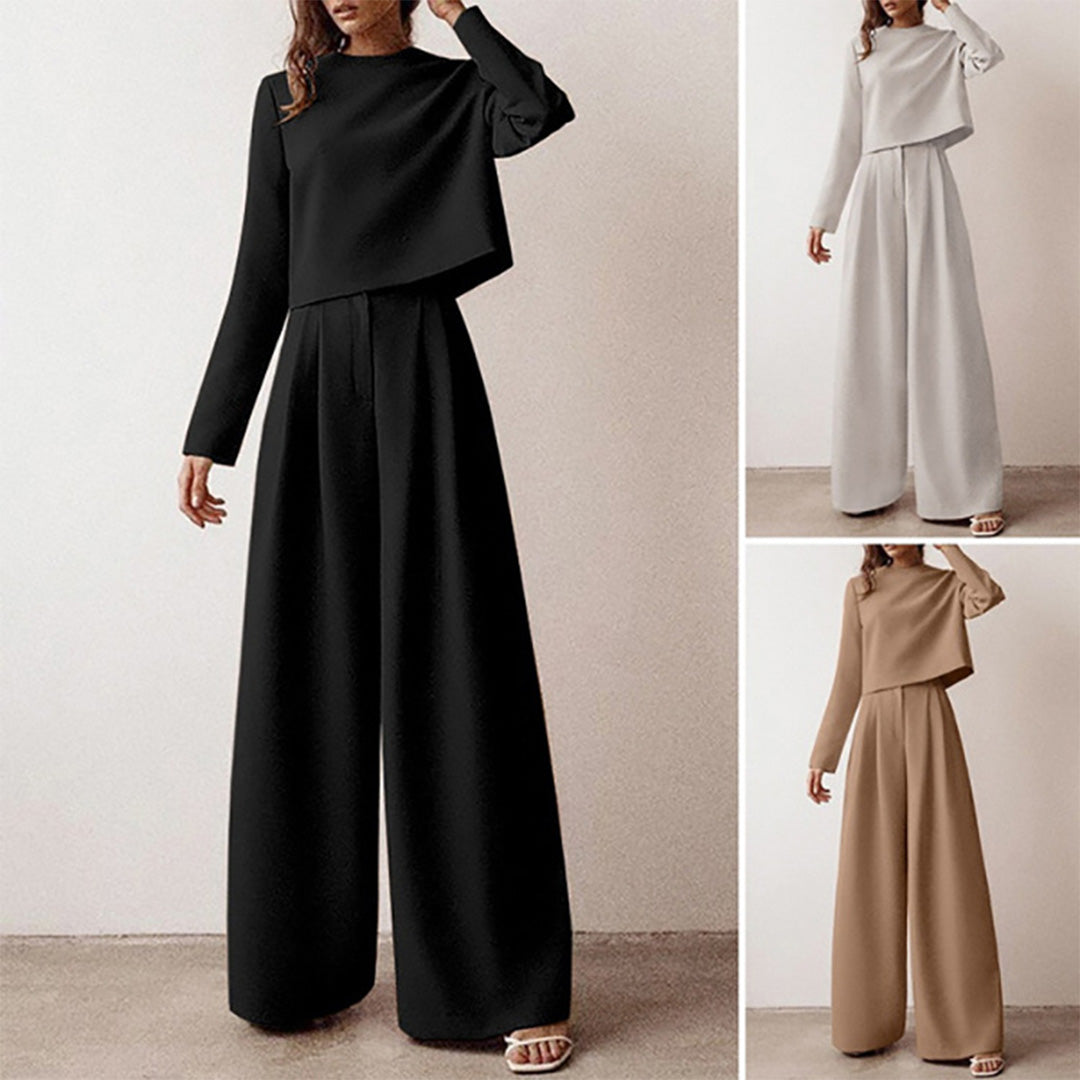 Women's palazzo trouser set in black, with all colors shown