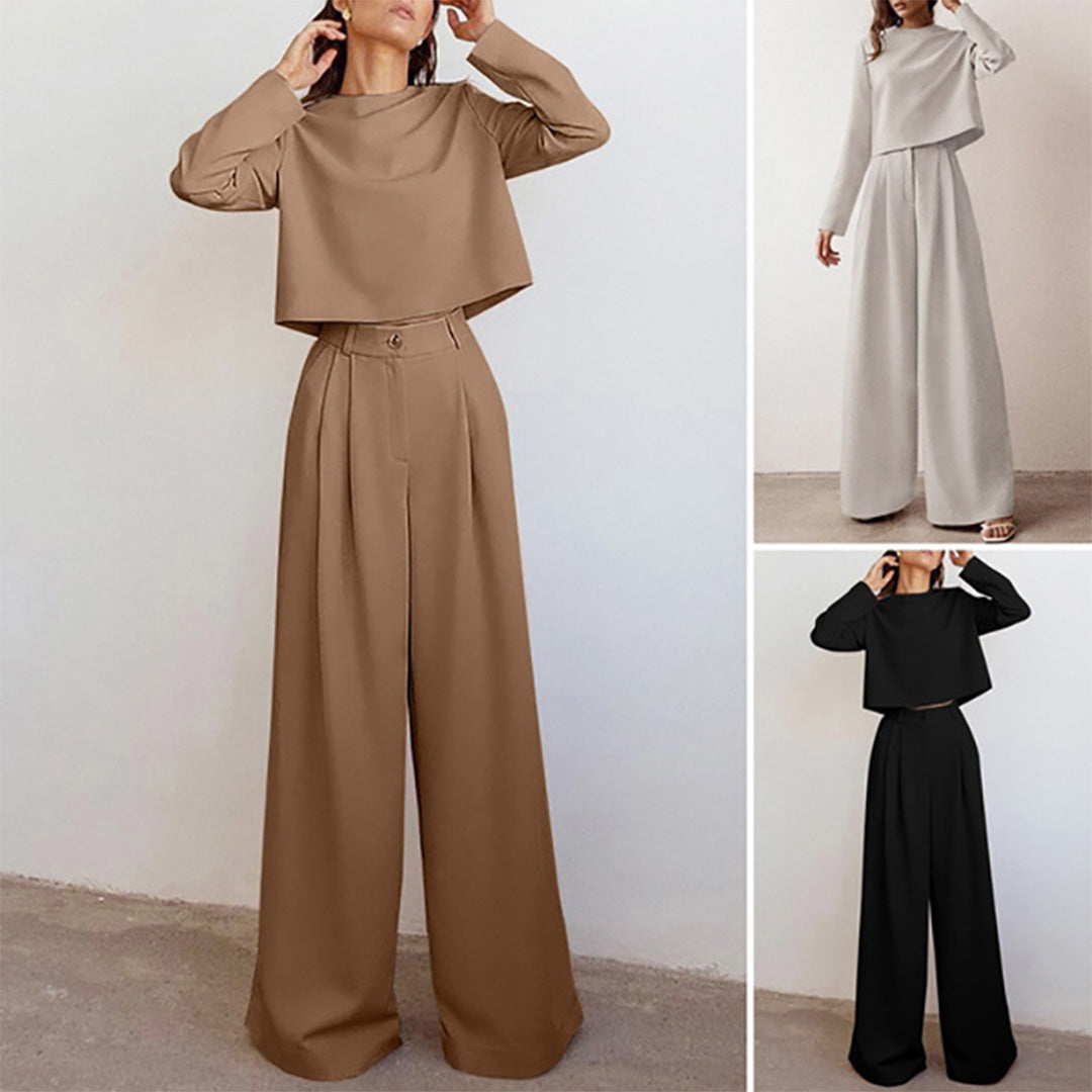 Women's palazzo trouser set in khaki, with all colors shown
