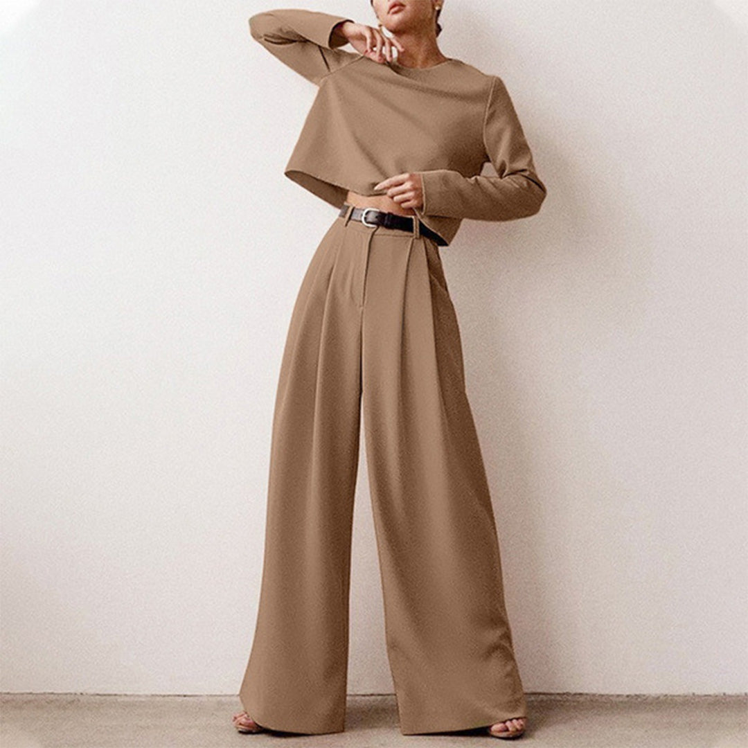 Women's palazzo trouser set in khaki, additional view