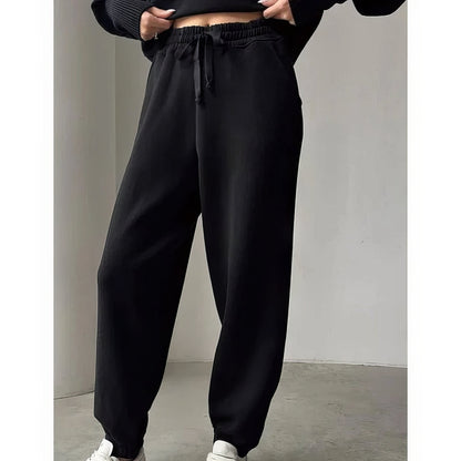 Women's ribbed lounge set trousers in black