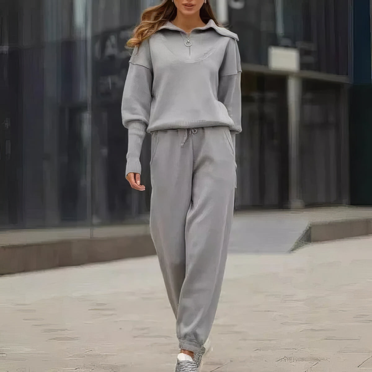 Women's ribbed lounge set in grey, additional view