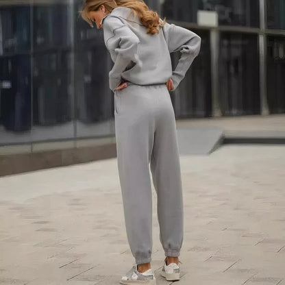 Women's ribbed lounge set in grey, full length view