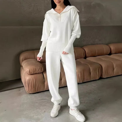 Women's ribbed lounge set in light grey, additional view