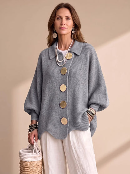 Victoria oversized knit cardigan in gray, front view on model