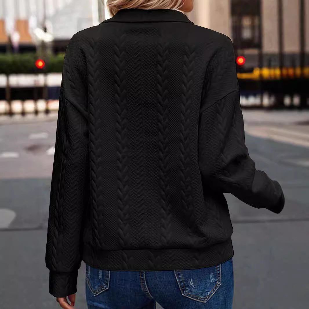 Black chevron knit half-zip sweater, back view