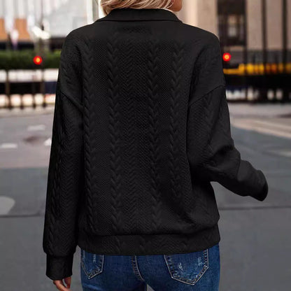 Black chevron knit half-zip sweater, back view