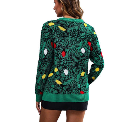 Green Christmas tree sweater, back view