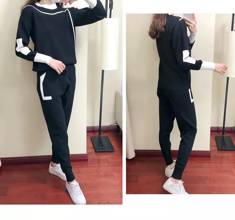 Black knit tracksuit set, additional worn views