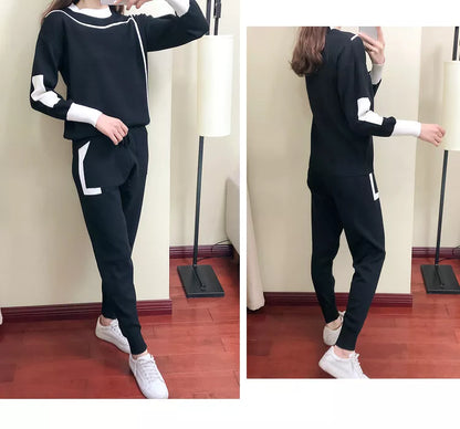 Black knit tracksuit set, additional worn views