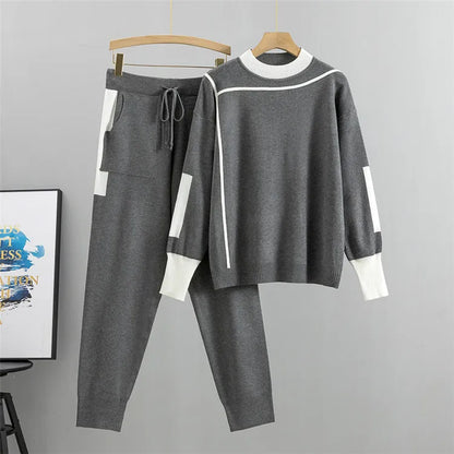Grey colorblock knit tracksuit set on hanger
