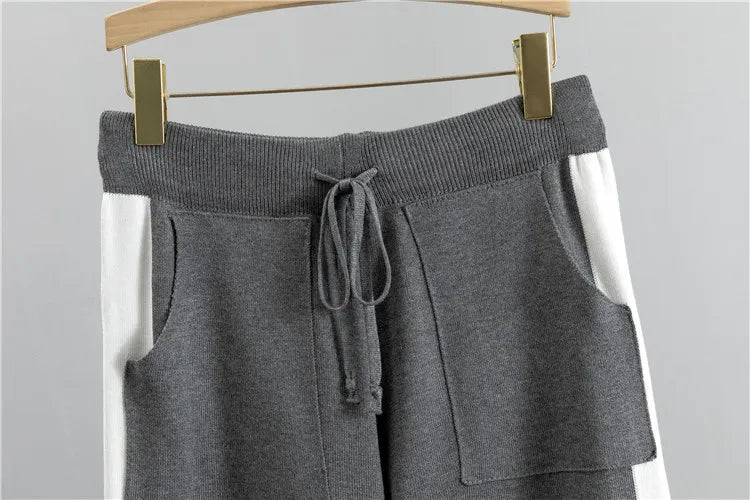 Grey knit joggers with drawstring waist