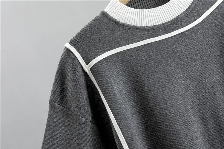 Grey knit sweater ribbed crew neck detail