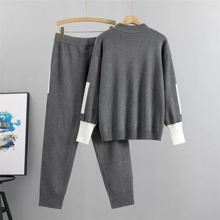 Grey knit sweater and joggers, product view