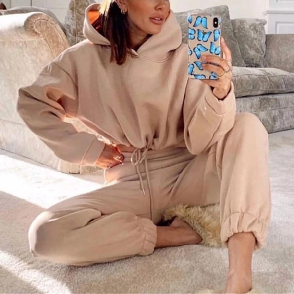 Cropped hoodie and joggers set, worn view 1