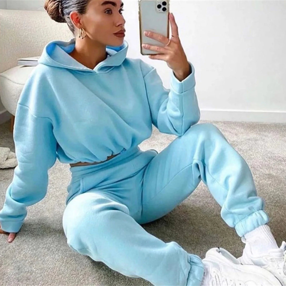 Cropped hoodie and joggers set, worn view 10