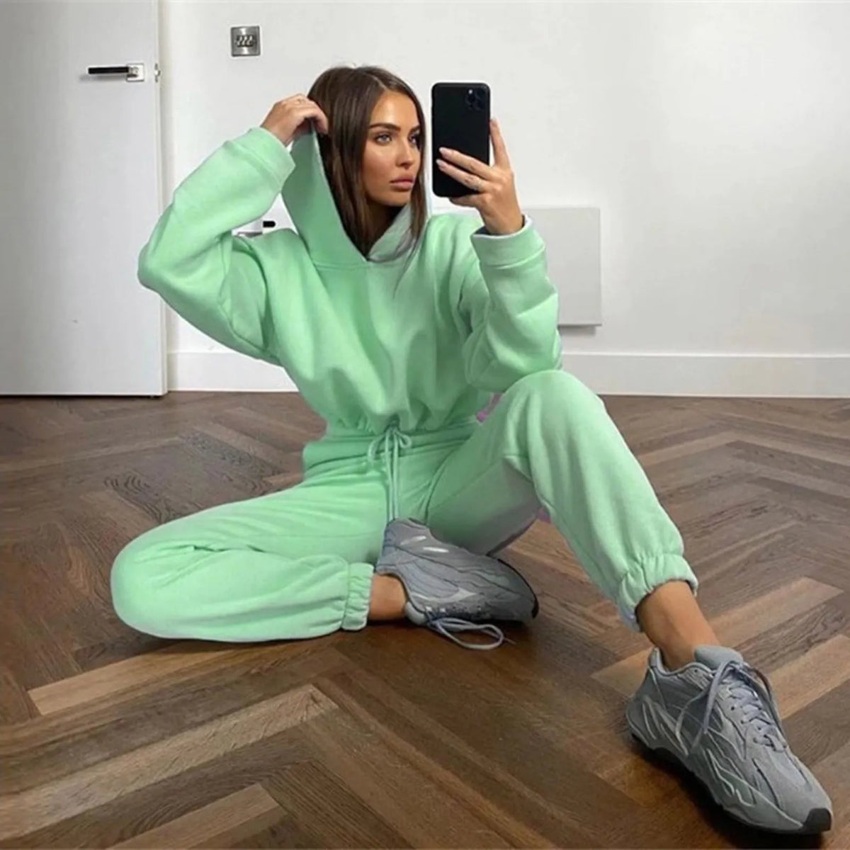 Cropped hoodie and joggers set, worn view 11