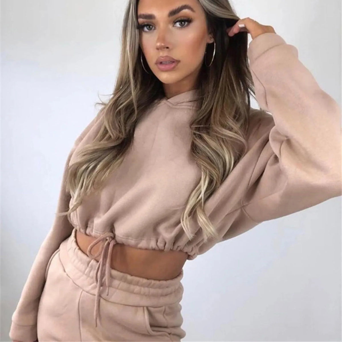 Cropped hoodie and joggers set, worn view 2