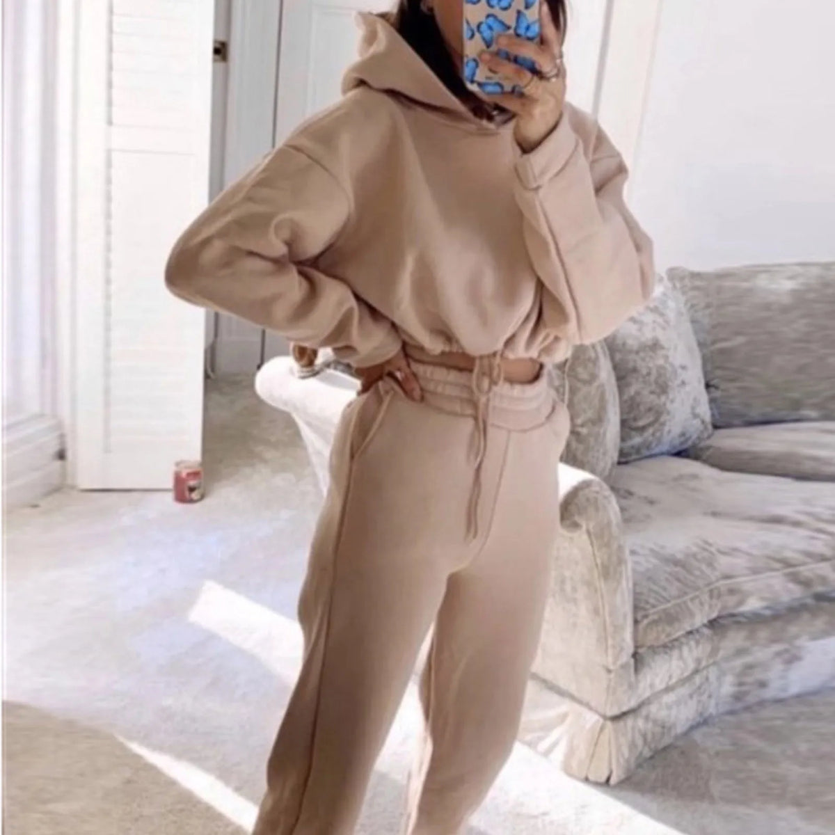 Cropped hoodie and joggers set, worn view 3