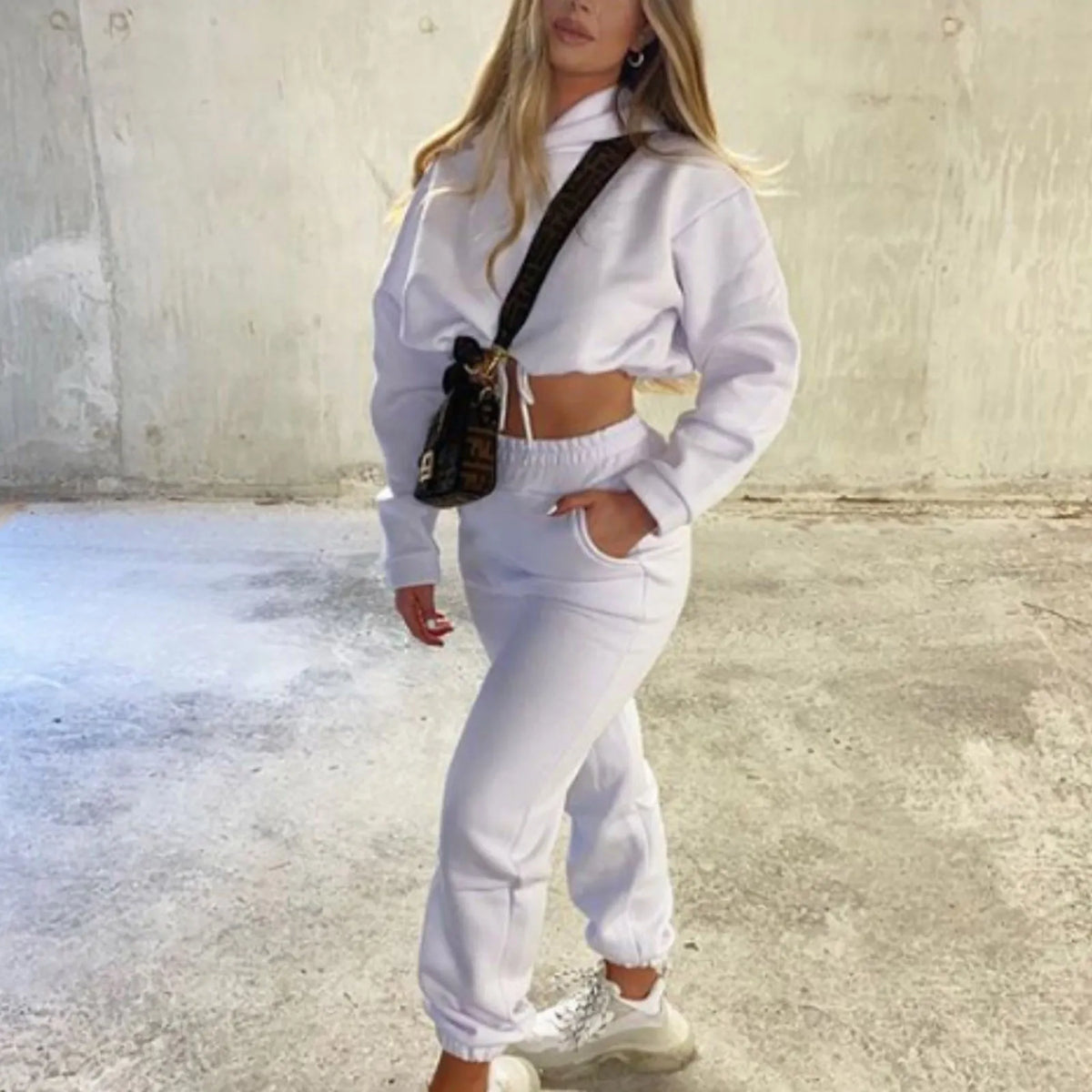 Cropped hoodie and joggers set, worn view 6