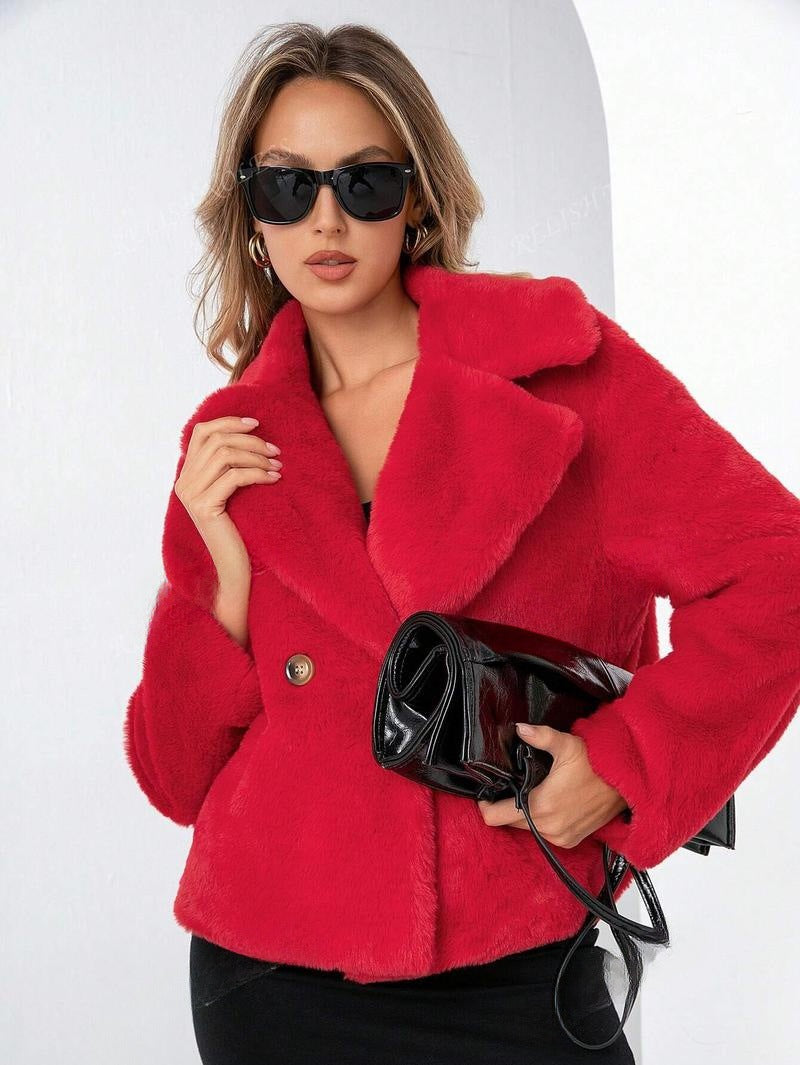Red-toned cropped teddy jacket (variant Magenta), front view