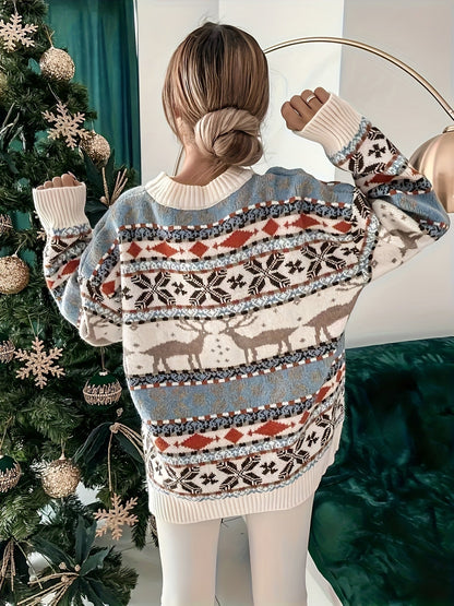 Fair Isle snowflake sweater, back view