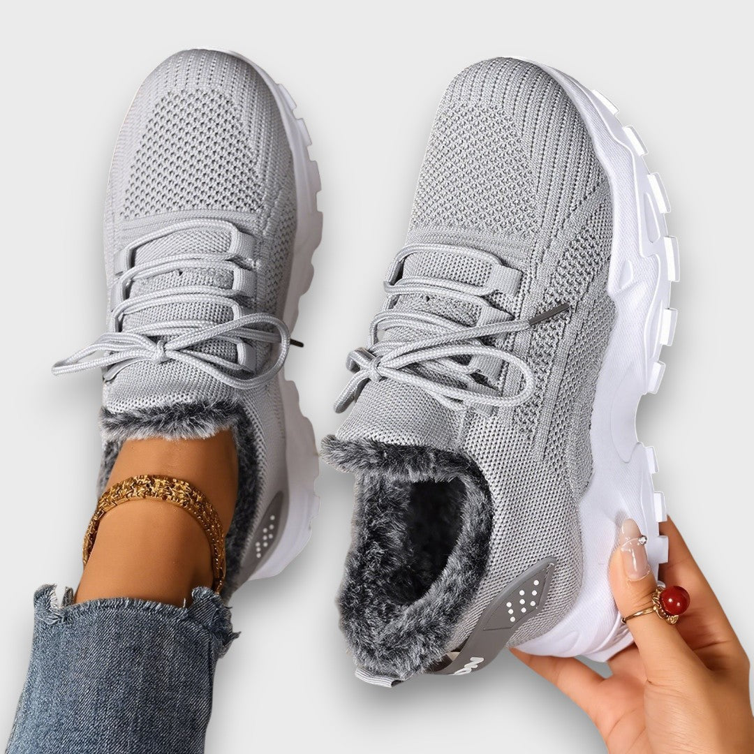 Grey faux fur-lined lace-up winter sneakers
