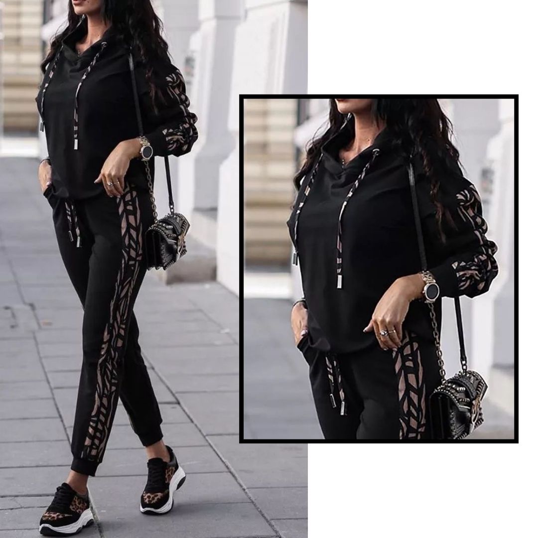 Black hoodie tracksuit set, styled view