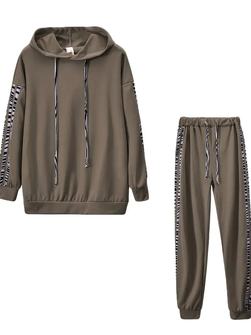 Olive hoodie and drawstring pants, product view