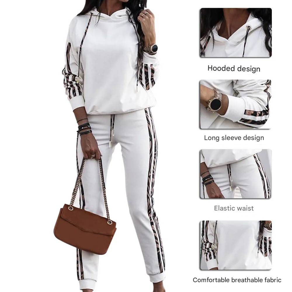 White hoodie tracksuit set, detail views