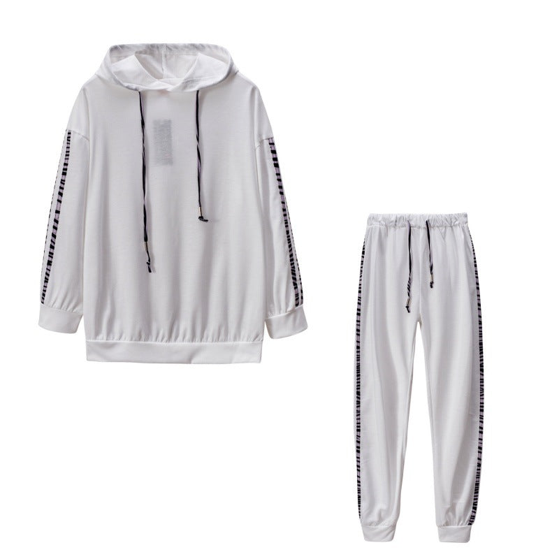 White hoodie and drawstring pants, product view