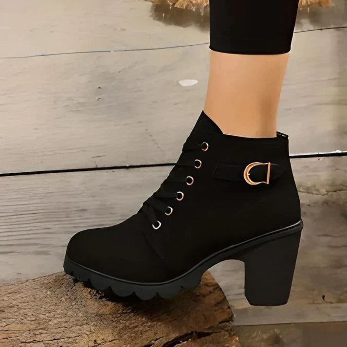 Black lace-up ankle boots, detail view
