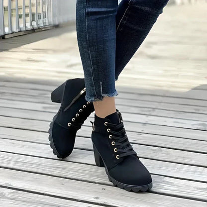 Black lace-up ankle boots, pair view
