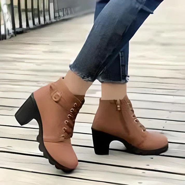 Brown lace-up ankle boots, pair view