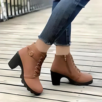 Brown lace-up ankle boots, pair view